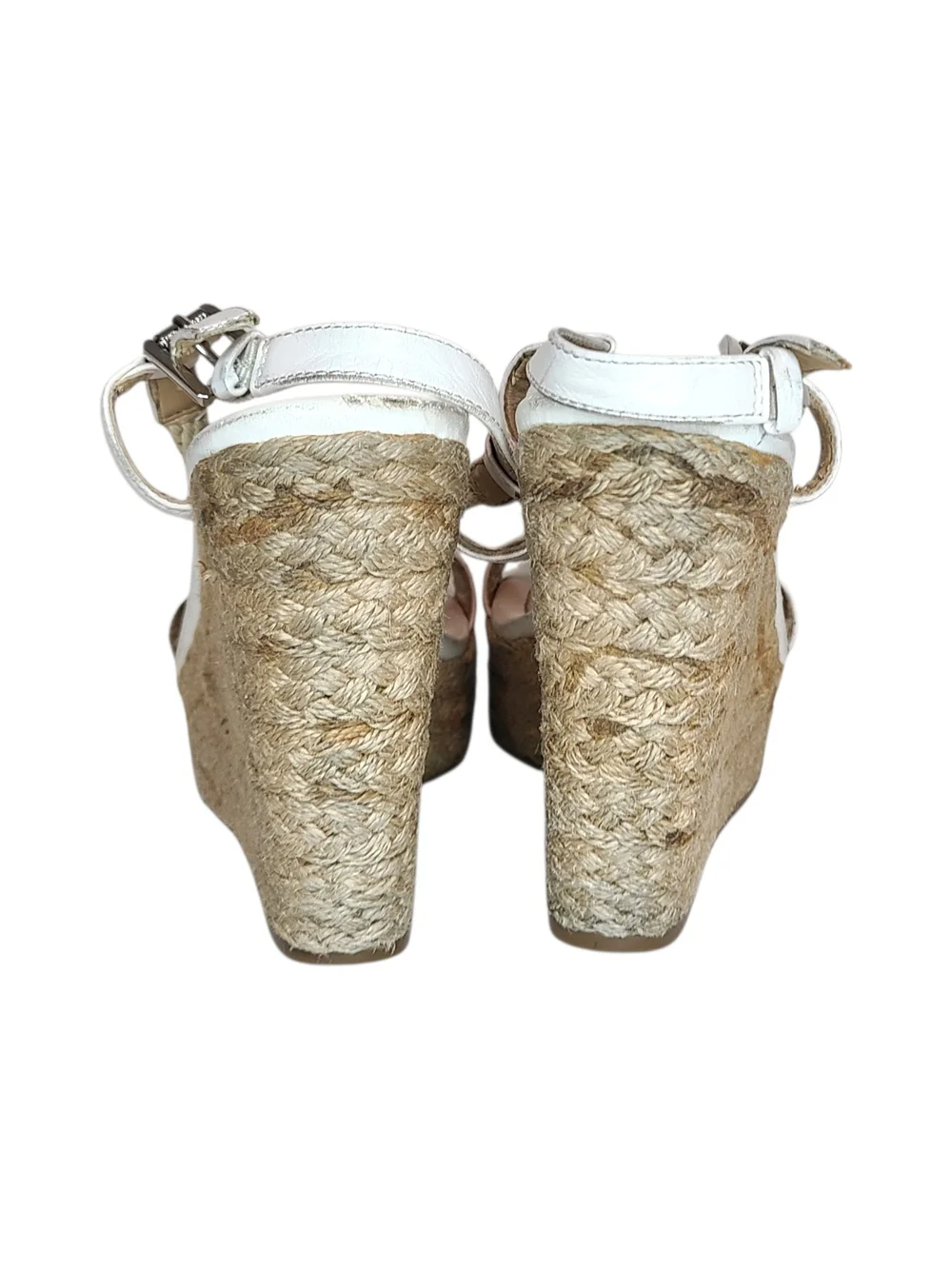 Michael Kors White Leather Rope-Knot Espadrille Wedge Sandals High Heel